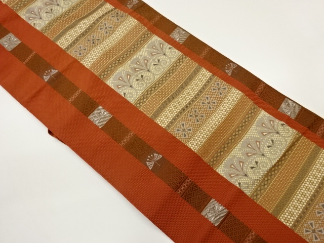 JAPANESE NAGOYA OBI / CHIKUZEN HAKATA / WOVEN ABSTRACT FLOWER